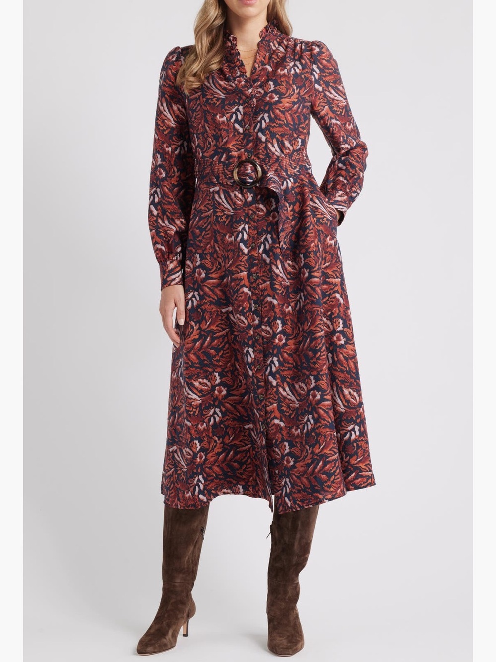 Caslon Ruffle Belted Long Sleeve Maxi
